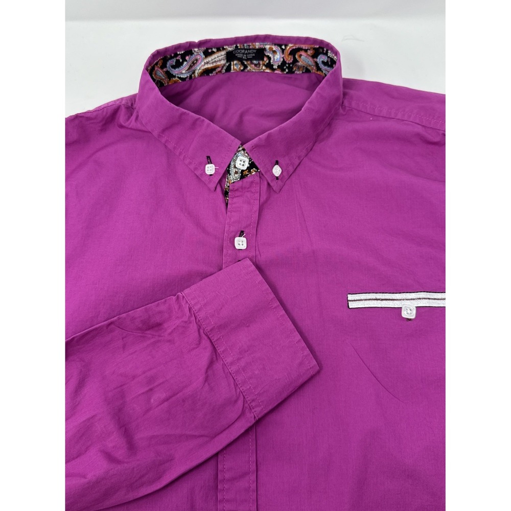 Coofandy Purple Dress Shirt Mens XL Paisley Trim Button Down Silky Satin Luxury